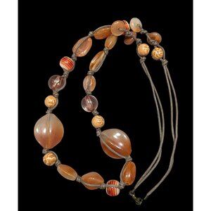 Vintage Retro Orange And Brown Acrylic And Glass Necklace